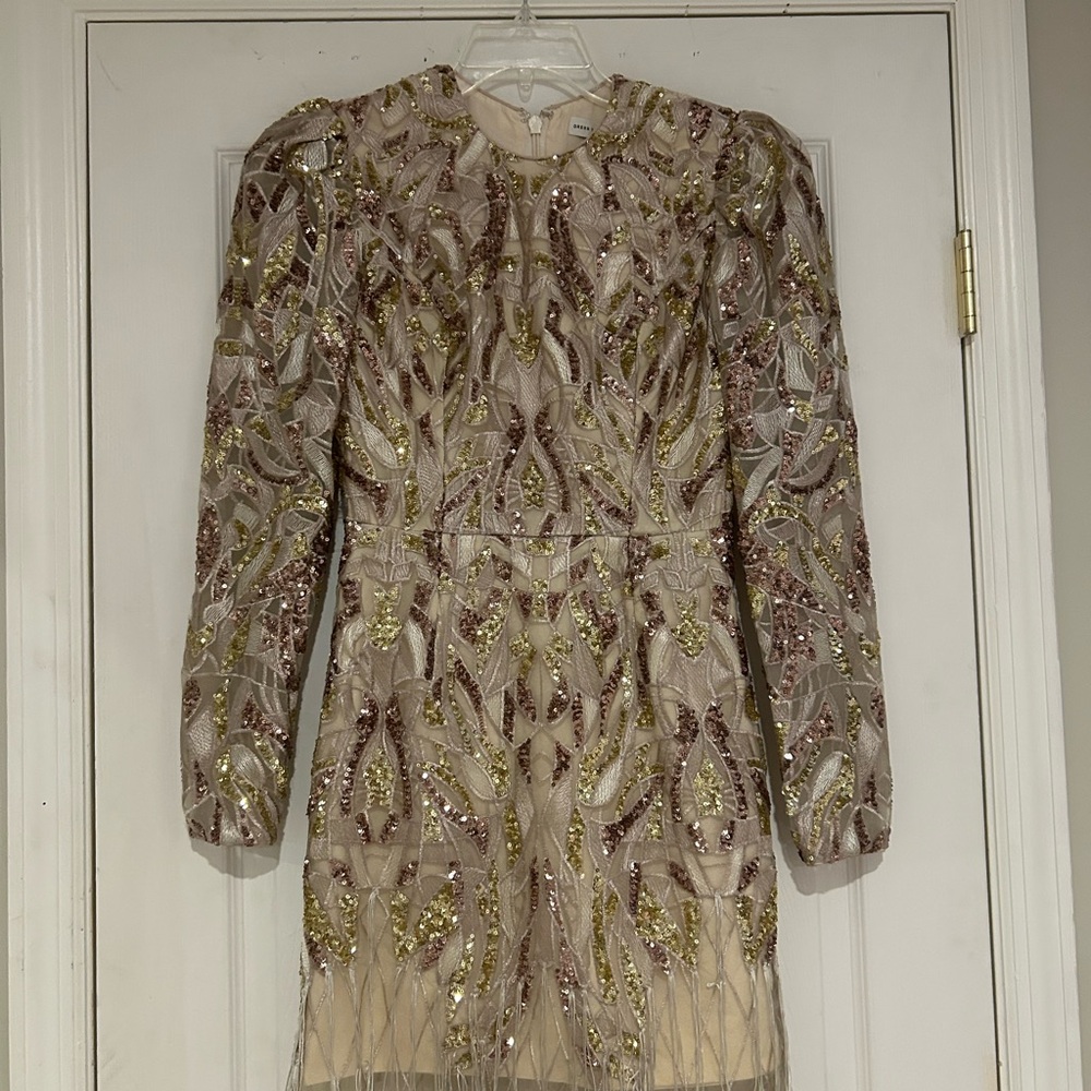 Dress the Population Gold and Pink Long Sleeve Dress